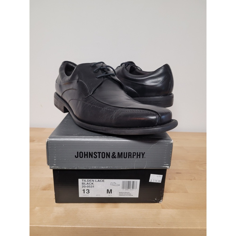 Johnston & Murphy Shoes Mens 13 Black Leather Tilden Lace Oxford 20-0531